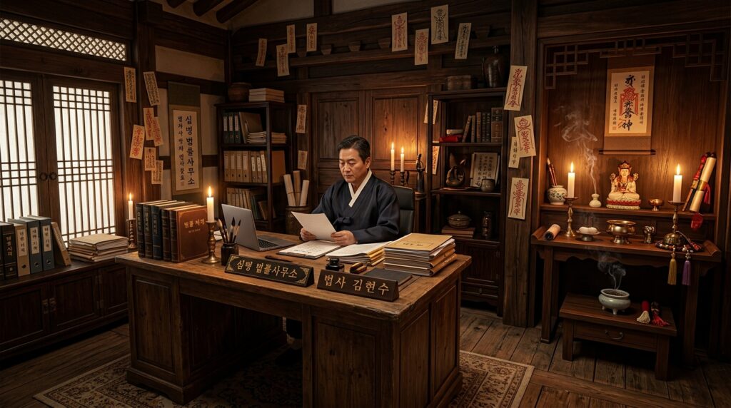 Phantom Lawyer shaman office with talismans supernatural setting