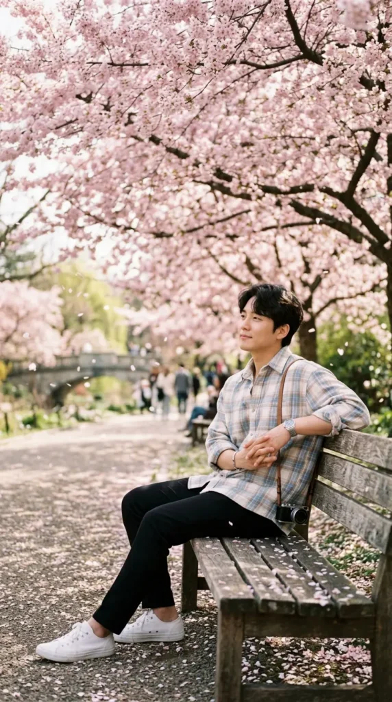 Byeon Woo-seok Lovely Runner Ryu Sun-jae style — check overshirt slim pants spring aesthetic
