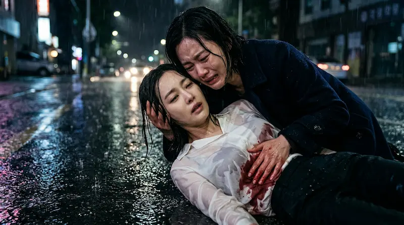 Climax Episode 9 Hwang Jeong-won dies protecting Chu Sang-a from knife attack 