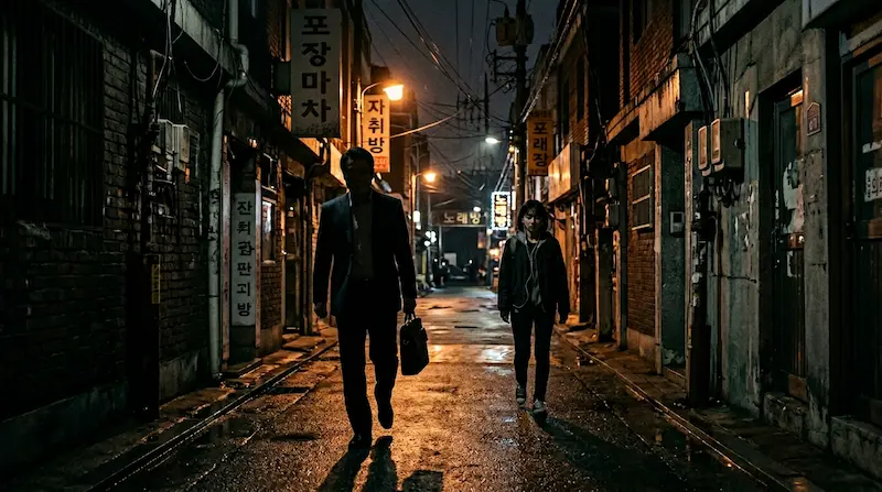 My Mister episodes 1-8 review — Park Dong-hoon and Lee Ji-an walking through dimly lit Seoul streets