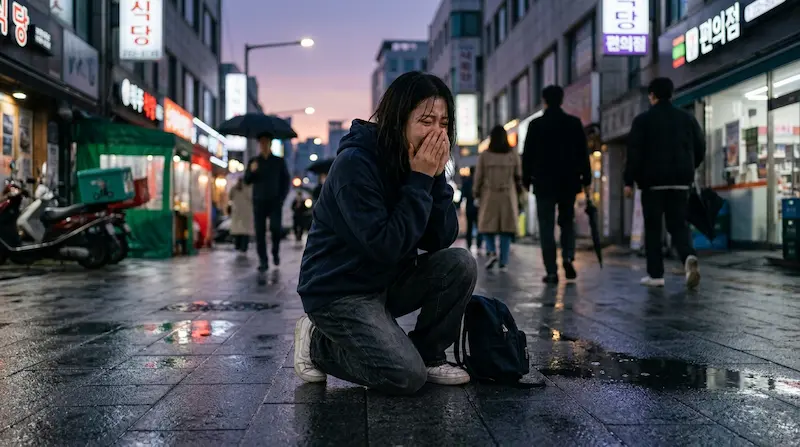 My Mister episode 15 Ji-an kneeling on the street sobbing out her apologies — the payoff of the apologize ten times scene