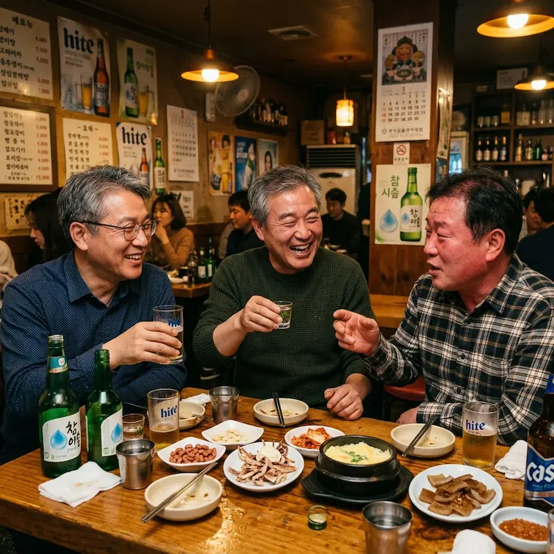 The three Park brothers drinking beer together at Jung-hee's bar in My Mister
