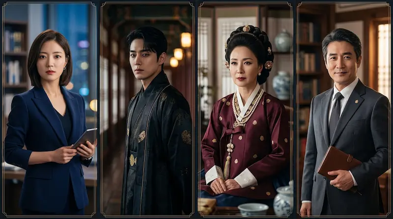 Perfect Crown cast and characters including IU, Byeon Woo-seok, Gong Seung-yeon, Noh Sang-hyun