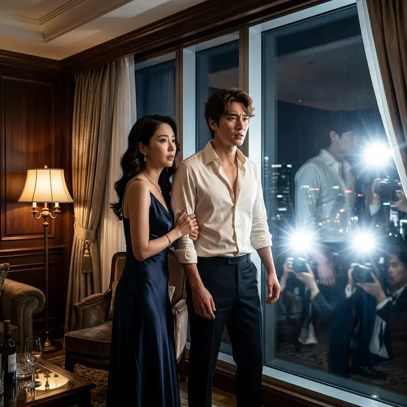 Perfect Crown Episode 2 — Hui-ju and Prince Yi-an caught together at the hotel, triggering a nationwide scandal