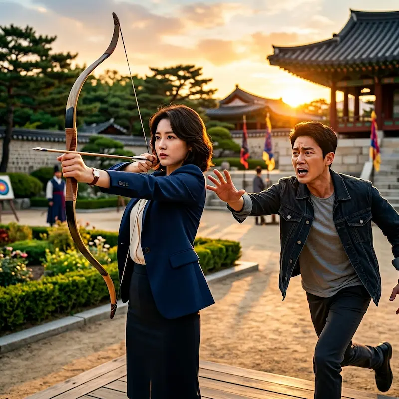 Perfect Crown Episode 5 archery confrontation scene between Hui-ju and Yi An at the palace garden