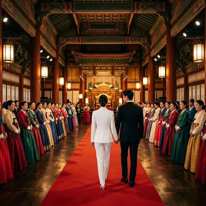 Perfect Crown Episode 5 Hui-ju white suit power walk at inner court banquet with Prince Yi An