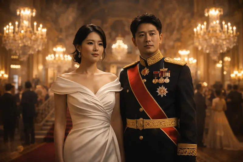 "Perfect Crown Complete Guide – IU and Byeon Woo-seok royal romance palace ballroom"