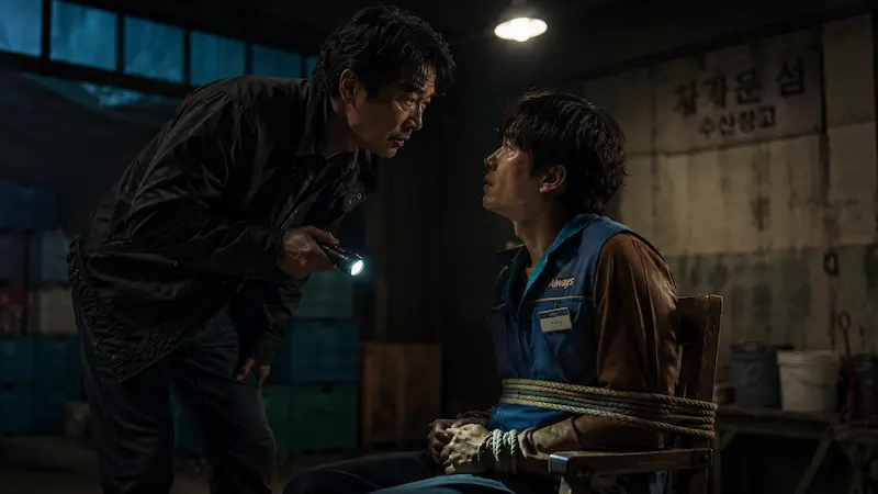 Fifties Professionals Episode 3 scene where Jung Ho-myung abducts and interrogates convenience store employee Ma Gong-bok