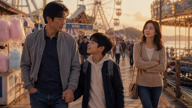 Fifties Professionals Episode 4 — The Family Date That Wasn't Fifties Professionals Episode 4 family date scene with Jung Ho-myung, wife Oran, and son Ji-woo at amusement park