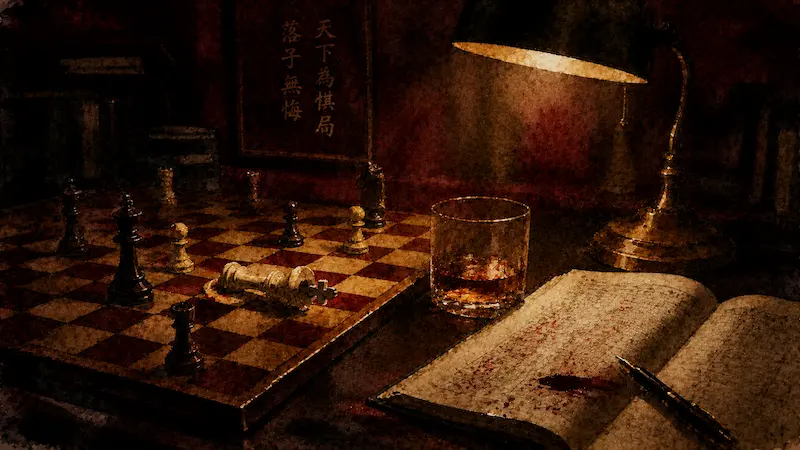 Gold Land Episode 9 Jin-man's Decision Scene Gold Land episode 9 scene of Kim Jin-man's decision to shake up the board as Lee Do-gyeong approaches Hee-joo represented by a toppled chess king