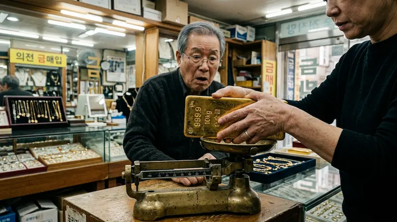  Hui-ju learns the gold bar is worth 1.5 billion won at a Korean jewelry shop in Gold Land episode 1