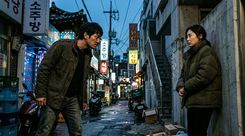 Woo-gi confronts Hui-ju in a Seoul backstreet leading to their win-win pact in Gold Land episode 2
