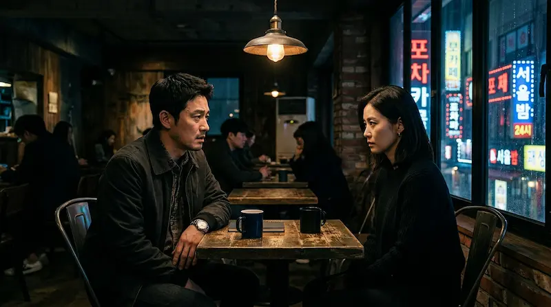 Woo-gi and Hui-ju negotiate the win-win pact across a table in Gold Land episode 4