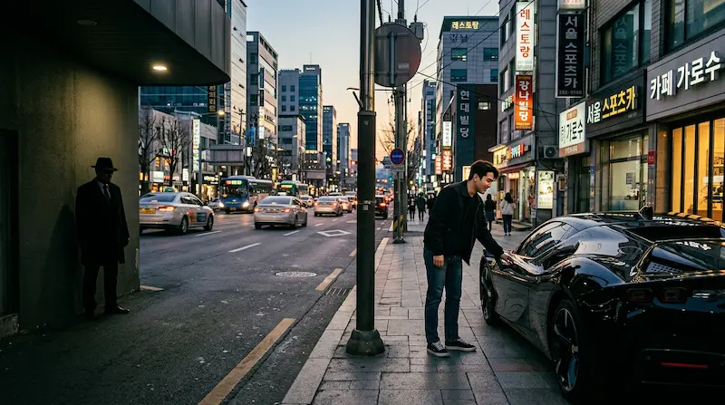 Woo-gi buys a luxury car while Director Park watches from a distance in Gold Land episode 4
