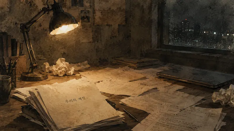 We Are All Trying Here episode 11 recap featuring abandoned film script representing Byeon Eun-ah's departure from the project