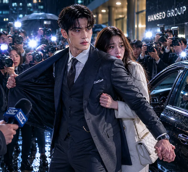 My Royal Nemesis Episode 7 — The Suit Shield Ending That Set Korea on Fire My Royal Nemesis Episode 7 ending scene with Cha Se-gye shielding Shin Seo-ri from reporters using his suit jacket