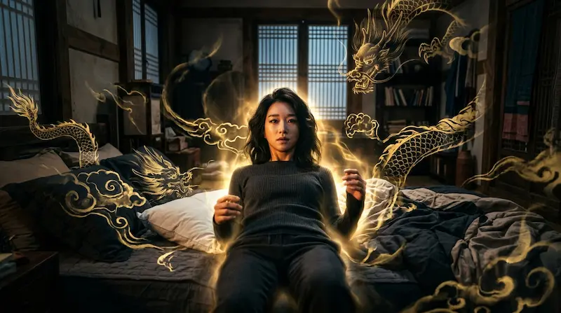 Joseon villainess Kang Dan-shim's soul transmigrates into modern actress Shin Seo-ri in My Royal Nemesis