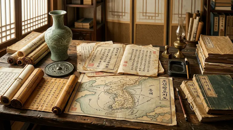 Collage of Korean historical documents and cultural artifacts showing deep historical roots