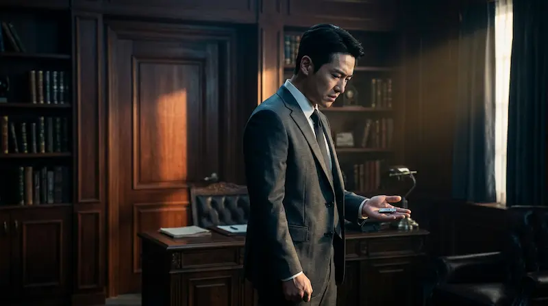 Phantom Lawyer episode 16 — Do-kyeong walks away from his father with the USB that ends an empire