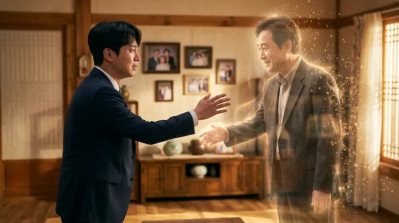 Ki-jung's spirit fades into golden light as Yi-rang reaches out for one last farewell