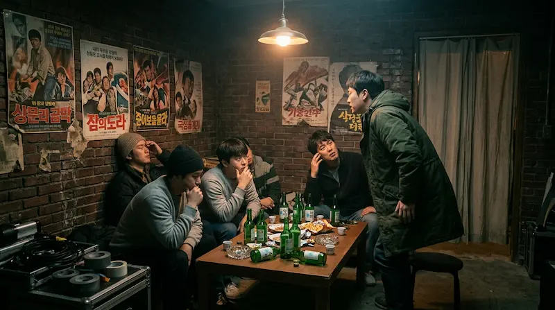 Hwang Dong-man officially leaving The Eight film group at the hideout in We Are All Trying Here episode 8