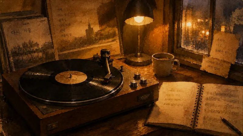 We Are All Trying Here OST guide featuring vinyl record representing the soundtrack from Melomance Taeyeon and Paul Kim