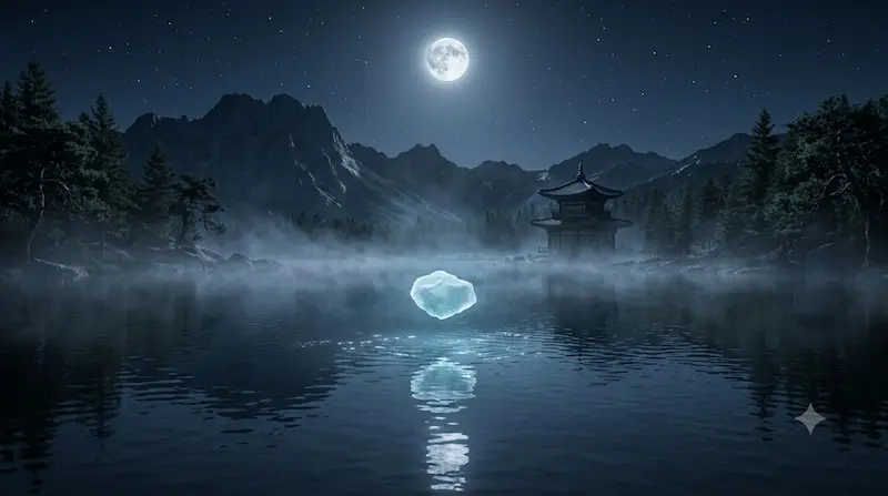 Alchemy of Souls ending explained featured image showing moonlit lake with floating ice stone crystal