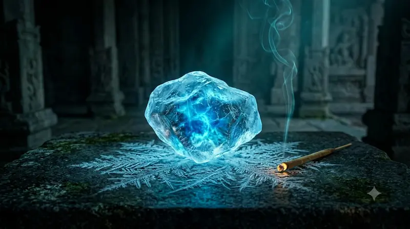 Ice stone close-up on stone altar explaining Jang Uk transformation in Alchemy of Souls