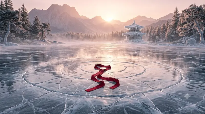 Alchemy of Souls Season 1 finale frozen lake with red hanbok ribbon symbolizing Naksu's sacrifice