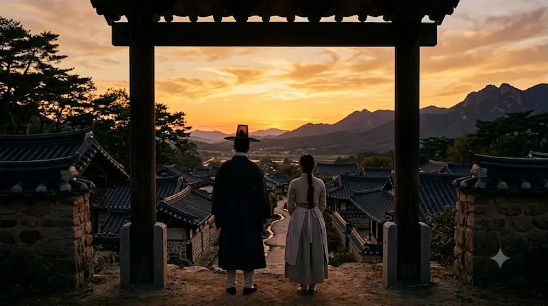 Jang Uk and Mu-deok first meeting silhouettes in Daeho village from Alchemy of Souls Season 1