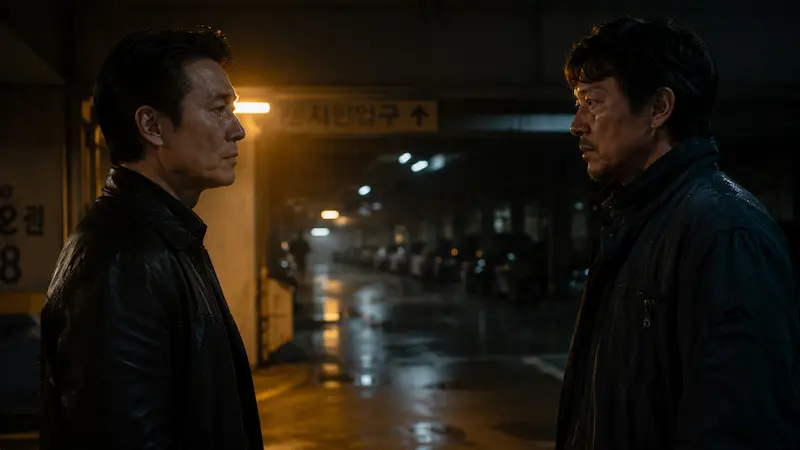 Fifties Professionals Episode 5 scene where former NIS agent Jung Ho-myung forms an unlikely alliance with gang boss Kang Beom-ryong