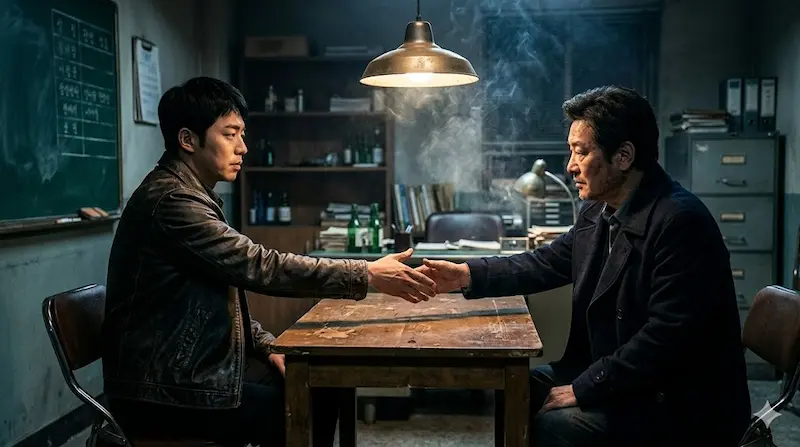 Fifties Professionals Episode 6 — The Handshake That Ended a Ten‑Year Feud Fifties Professionals Episode 6 scene where Jung Ho‑myung and Kang Beom‑ryong officially shake hands to form their alliance against Han Kyung‑wook