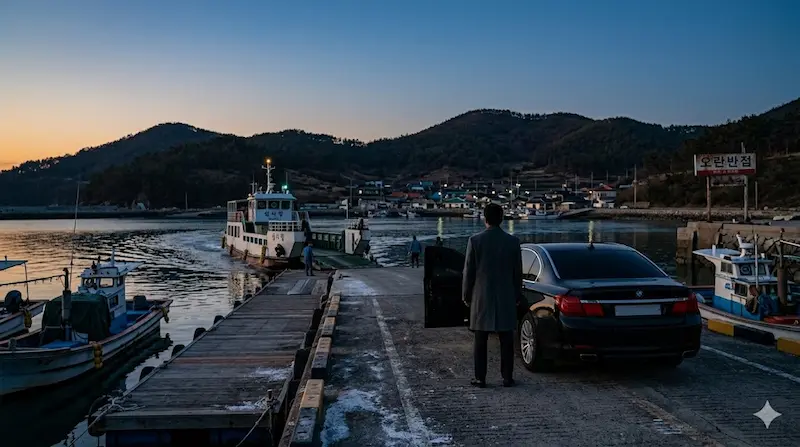 Fifties Professionals episode 10 featured image showing Han Gyeong-uk arriving at Yeongseon Island ferry dock