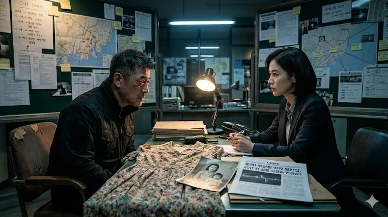 Fifties Professionals Episode 8 Bul-gae Identity Confirmed Prosecutor Kang confirms Bong Je-sun's identity as the missing North Korean agent Bul-gae through a dress and old photograph in Fifties Professionals episode 8.