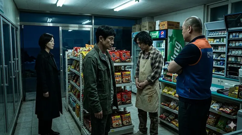 Fifties Professionals episode 9 featured image showing Jung Ho-myung, Bong Je-sun, Kang Beom-ryong, and Kim Shin-rok meeting at Yeongseon Island convenience store