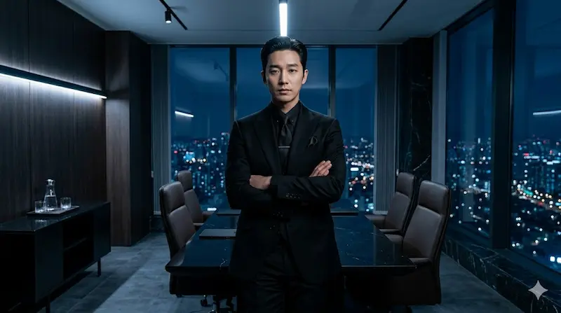 Heo Nam-jun in an all-black three-piece custom suit as Cha Se-gye in episodes 1-4 of My Royal Nemesis
