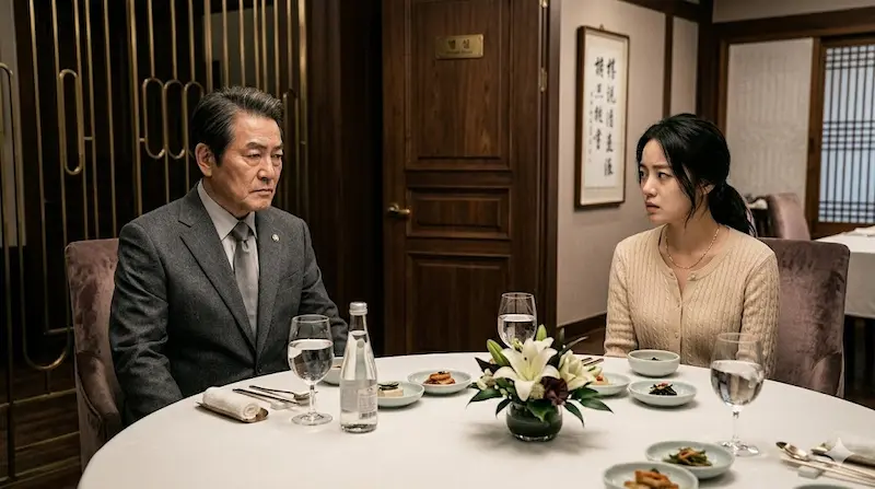 My Royal Nemesis Episode 10 — The Chaebol Elder Who Called Her a Nobody My Royal Nemesis Episode 10 scene where chaebol elder Cha Dal-su confronts Shin Seo-ri at a restaurant calling her a nobody