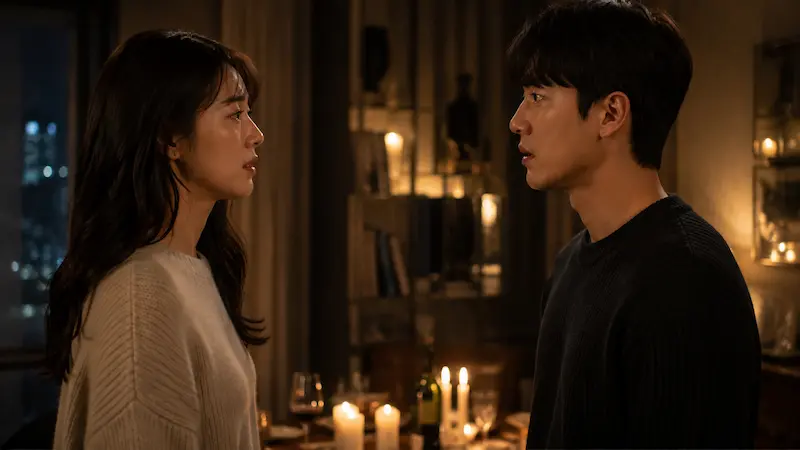 My Royal Nemesis Episode 9 scene where Shin Seo-ri confesses her past life as Joseon empress Kang Dan-sim to Cha Se-gye
