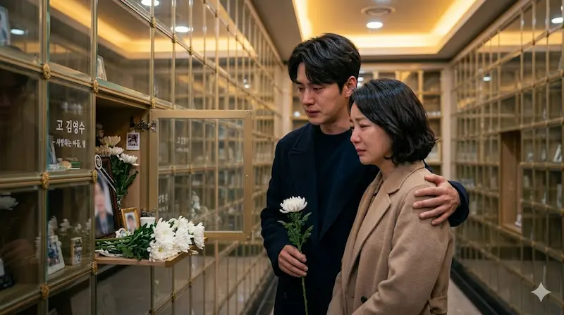 My Royal Nemesis Episode 12 Columbarium Farewell Shin Seo‑ri confesses her impending return to Joseon at the columbarium where Cha Se‑gye's mother rests in My Royal Nemesis episode 12.