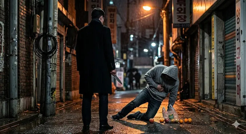 Choi Mun-do attacking Cha Se-gye on a rainy Seoul backstreet in My Royal Nemesis episode 13 cliffhanger