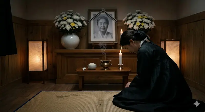 Seo-ri mourning at grandmother Nam's funeral altar in My Royal Nemesis episode 13