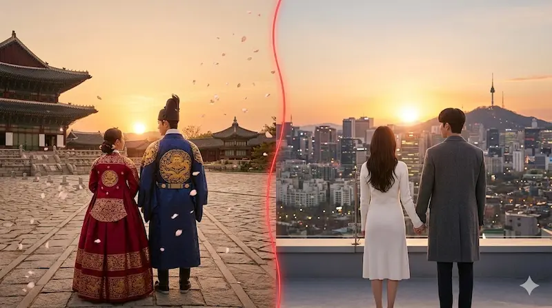 My Royal Nemesis episode 14 finale featured image showing happy ending in both Joseon and modern Seoul connected by the unbroken red thread of fate