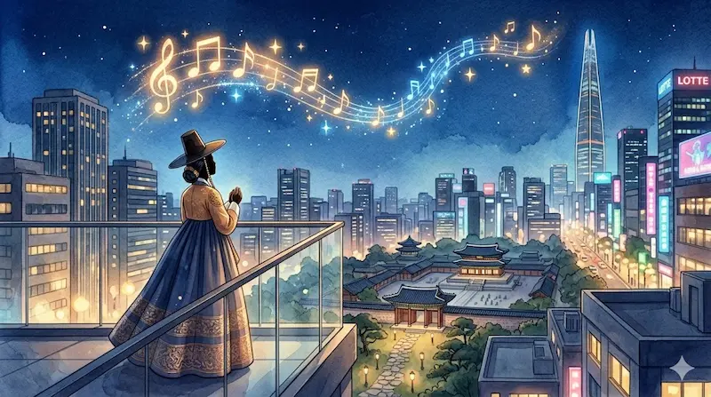 Illustration representing the past and present love story told through My Royal Nemesis OST music