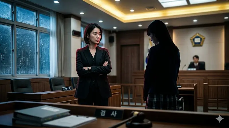 Influencer Han Ye‑ri faces her courtroom verdict as Im Han‑rim watches in Teach You a Lesson episode 3.