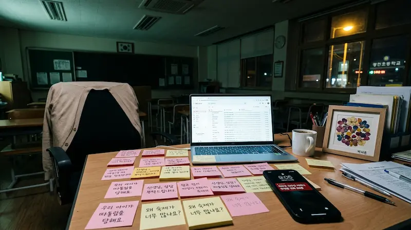 Episode 5 of Teach You a Lesson depicts elementary teacher Choi Ji-seon's empty classroom after relentless parent harassment
