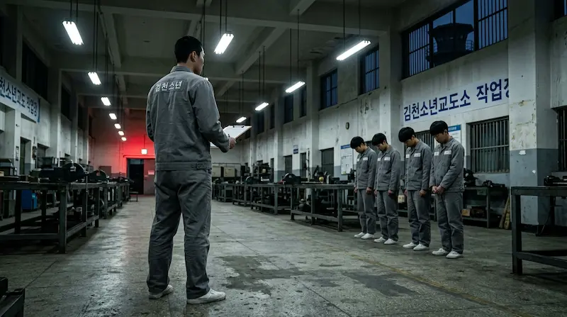 Kim Soo-gyeom the work-leader confronts juvenile delinquents at Gimcheon Juvenile Correctional Facility in Teach You a Lesson episode 6
