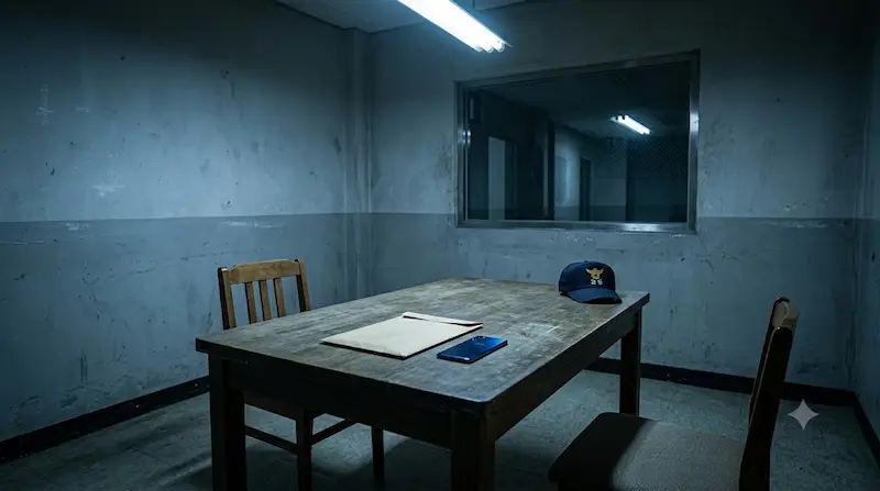 Prison meeting room where Cho Gyu-cheol's bribery of the guard connecting him to Hwang Ki-tae is revealed in Teach You a Lesson episode 9