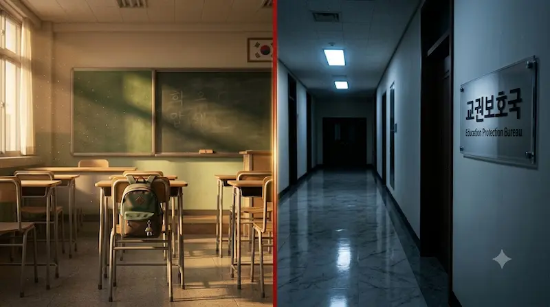 Teach You a Lesson episodes 9-10 finale featured image showing empty classroom and Education Protection Bureau office at night