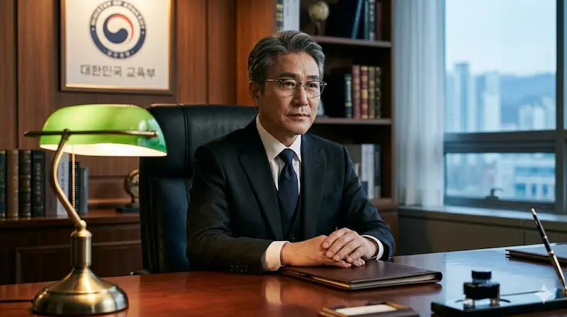 Lee Sung-min's Education Minister Choi Gang-seok wears traditional ministerial tailoring that carries political weight in Teach You a Lesson.