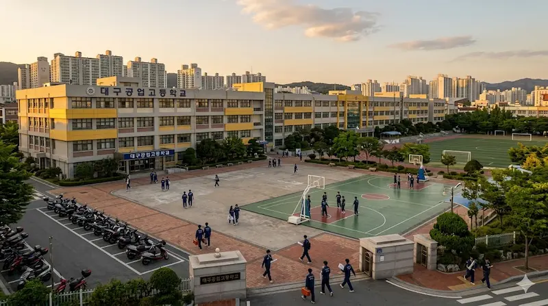 Daegu Sangwon High School red-brick exterior used as Daehan High in Teach You a Lesson episode 1
